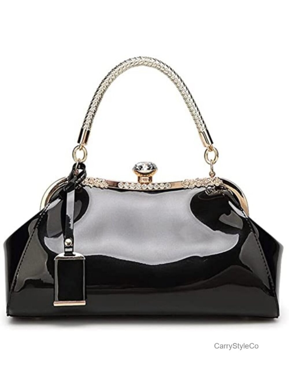 Glossy Faux Patent Leather Top Handle Satchel Evening Handbag Crossbody Purse